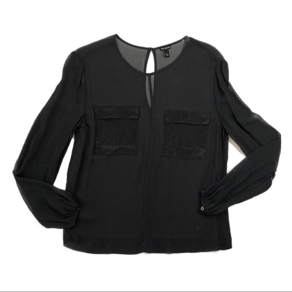 TRUE RELIGION Women’s LS Sheer Woven Black Top S